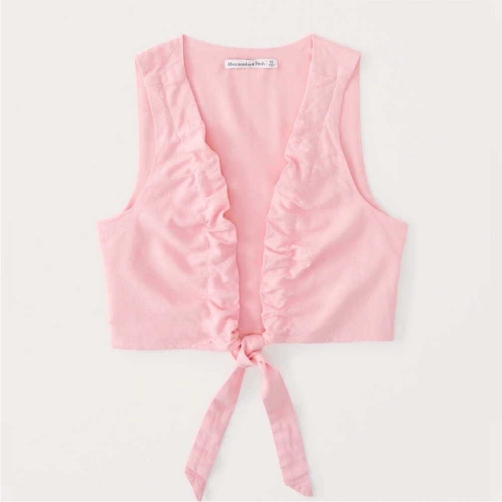 Abercrombie‎ & Fitch Light Pink Ruffle Tie-Front Crop tank